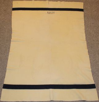 Vintage U.  S.  Navy Military Issue Wool Blanket Ivory/blue 73x51