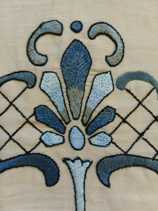 Vtg Crewel Embroidery Arts & Crafts Mission Blue Richardsons Designs Linen 20x20 4