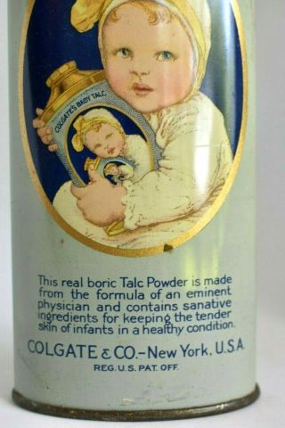 Antique Colgate ' s Baby Talc Talcum Powder Litho Tin General Store Advertising 4