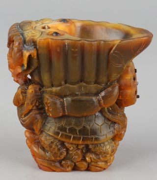 Chinese Exquisite Hand - Carved Dragon Turtle Carving Ox Horn Cup