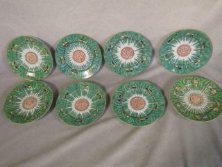 Set 8 Antique Chinese Export Cabbage Leaf & Butterfly Side Plates 6 " Diam.