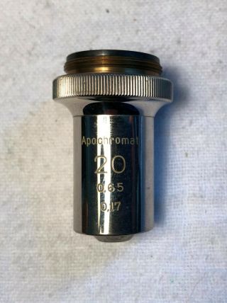 Vintage CARL ZEISS JENA 8.  3 mm Apochromat 20 0.  65 0.  17 Microscope objective 3