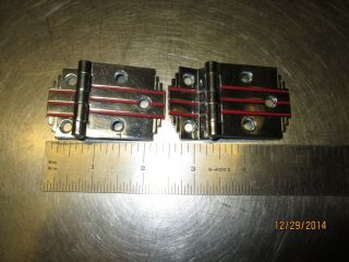 Vintage Art Deco 1/2 " Offset Chrome/ Brass Cabinet Hinges Red Inset Pair