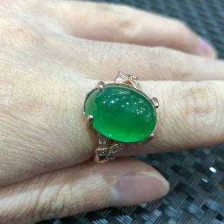 Rare Natural Green Jadeite Jade Bead Chinese Handwork No.  8.  5 - 12 Butterfly Ring
