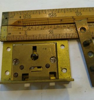 Solid Brass Half Mortice 2 Lever Chest Lid Lock With Key 1½ X 2½ ".  Old Stock.