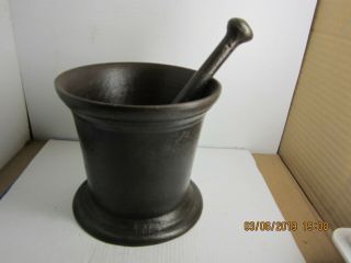Antique Cast Iron Mortar And Pestle,  Pharmacy,  Apothecary,  5 3/8 " T X 6 " Dia
