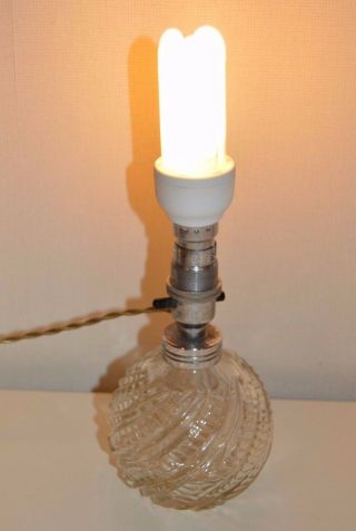 Vintage Mid Century Cut Glass Ball Sphere Lamp Elegant Braided Cord 2