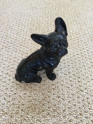 Antique Hubley Cast Iron Door Stop French Bull Dog Right Facing Black