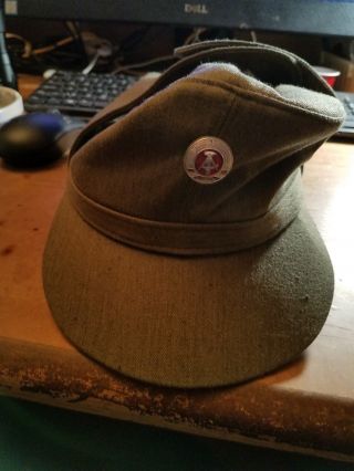 Vintage East German Army Soft Hat W/flaps