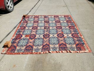 Civil War Era Jacquard Coverlet/tapestry Ornate Twice Dated 1866 & Maker 4colors