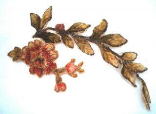 Victorian French Chenille And Metallic Embroidered Leaves & Flower