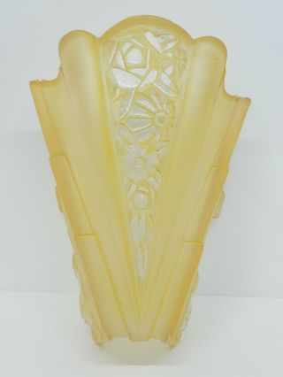 Antique Art Deco Wall Sconce Slip Shade Frosted Yellow Glass Embossed Flowers