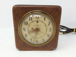 Vintage Ge General Electric Square Wood Alarm Clock Model 7h140 Great