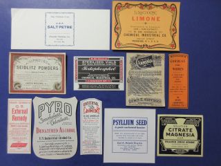 11,  Old Large Pharmacy - Apothecary - Medicine Bottle Labels=ephemera=nice Selection