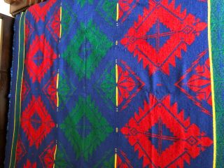 Vintage Beacon Mills Camp Blanket 86x74 Southwest Design Red/blue/green