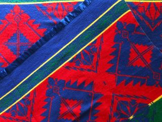 Vintage Beacon Mills Camp Blanket 86x74 Southwest design red/blue/green 3