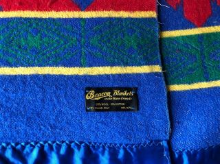 Vintage Beacon Mills Camp Blanket 86x74 Southwest design red/blue/green 4