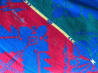 Vintage Beacon Mills Camp Blanket 86x74 Southwest design red/blue/green 5