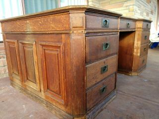 Antique Oak Partners Desk Leather Top Hand Crafted 2