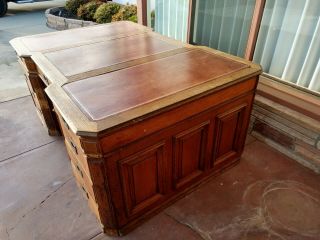 Antique Oak Partners Desk Leather Top Hand Crafted 3