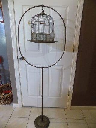 Vintage Brass And Steel Oval Floor Standing Bird Cage Circa 1930 - 1940 (r - 14)