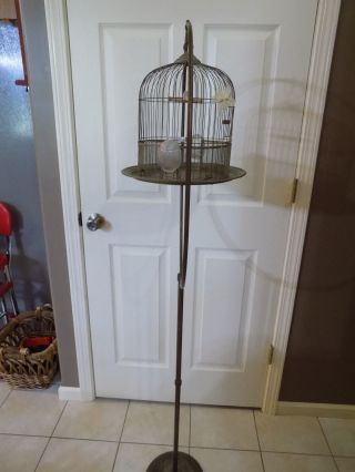 Vintage Brass and Steel Oval Floor Standing Bird Cage circa 1930 - 1940 (r - 14) 8