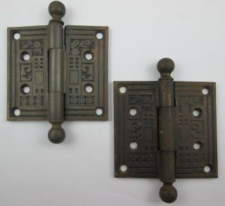 Antique Eastlake Movement 3x3 Cast Iron Hinges 8 Hole Removable Pin