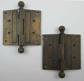 Antique Eastlake Movement 3x3 Cast Iron Hinges 8 Hole Removable Pin 2
