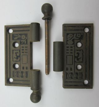 Antique Eastlake Movement 3x3 Cast Iron Hinges 8 Hole Removable Pin 3