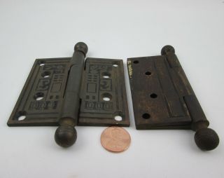 Antique Eastlake Movement 3x3 Cast Iron Hinges 8 Hole Removable Pin 8