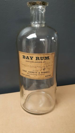 Antique Bay Rum Bottle Cook,  Everett & Pennell,  Portland Maine Vintage Label