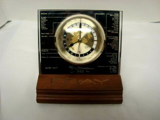 Vintage 1988 Cray Research Commerative World Clock With Walnut Base