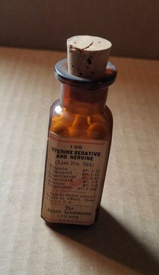 Antique Medicine Bottle Abbott Lab Uterine Sedative And Nervine