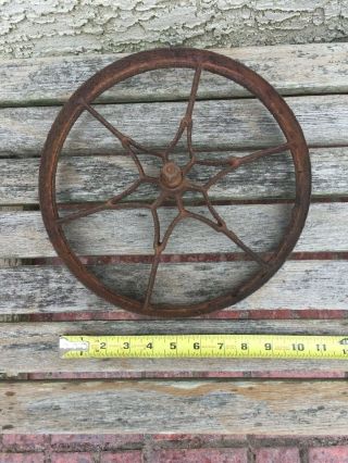 Vtg Industrial Primitive Farm Cast Iron Metal Wagon Wheel Machine Tractor 11 In