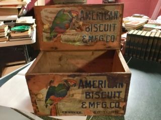 Antique The American Biscuit & Mfg Co Wooden Crate W/ Lid - Great Decorative Look