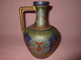 Antique 19th C Royal Bonn Franz Mehlem German Porcelain Tapestry Pitcher Vase 2