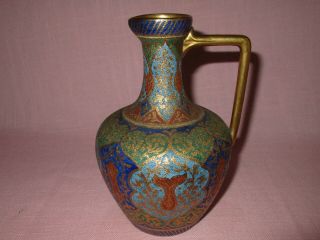 Antique 19th C Royal Bonn Franz Mehlem German Porcelain Tapestry Pitcher Vase 4
