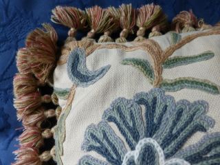 vintage CREWEL WORK CUSHION COVERS WITH FABULOUS TASSEL TRIM 2