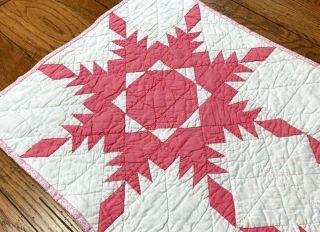 Pink Vintage Feathered STAR Table Quilt Runner 36 x 19 Cottage 2