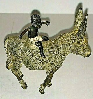 Antique Vienna Bronze Cold Painted Donkey With African Rider Figurine Statue