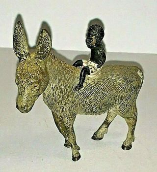 Antique Vienna Bronze Cold Painted Donkey with African Rider Figurine Statue 2