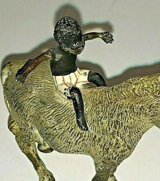 Antique Vienna Bronze Cold Painted Donkey with African Rider Figurine Statue 3