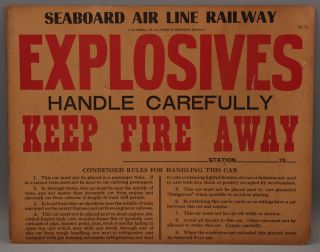 Antique Seaboard Air Line Railway Railroad Car Explosives Warning & Rules Sign 2