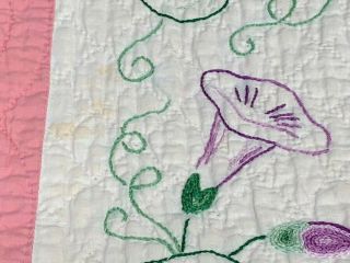Pink Cottage c 30s Morning Glory Vintage Table QUILT Runner 37 x 18 3/4 7