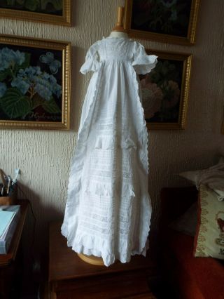Antique Baby Christening Gown/b Anglais Frills