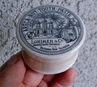 Antique,  Ceramic,  Ca 1880 - 90 Lorimer Areca Tooth Paste Jar,  Box,  Pot Lid