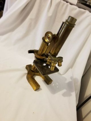 Antique Early Bausch And Lomb Brass Microscope Estate Find 27223 No Eye Piece