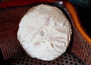 Antique Victorian Feather Boudoir Cushion - Pink Hand Embroidery Satin & Ruffles