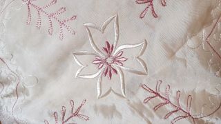 ANTIQUE VICTORIAN FEATHER BOUDOIR CUSHION - PINK HAND EMBROIDERY SATIN & RUFFLES 3