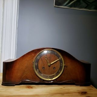 Vintage German Wooden Mantle Clock Amh Juba Movement - Chimes & Great